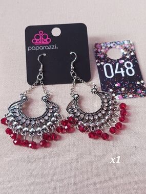 paparazzi Silver-Tone Earrings with Red Beaded Fringe